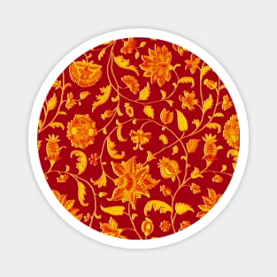 GOLD YELLOW RED POMEGRANATES ,POMEGRANATE FLOWERS, LEAVES Oriental Floral Swirls Magnet